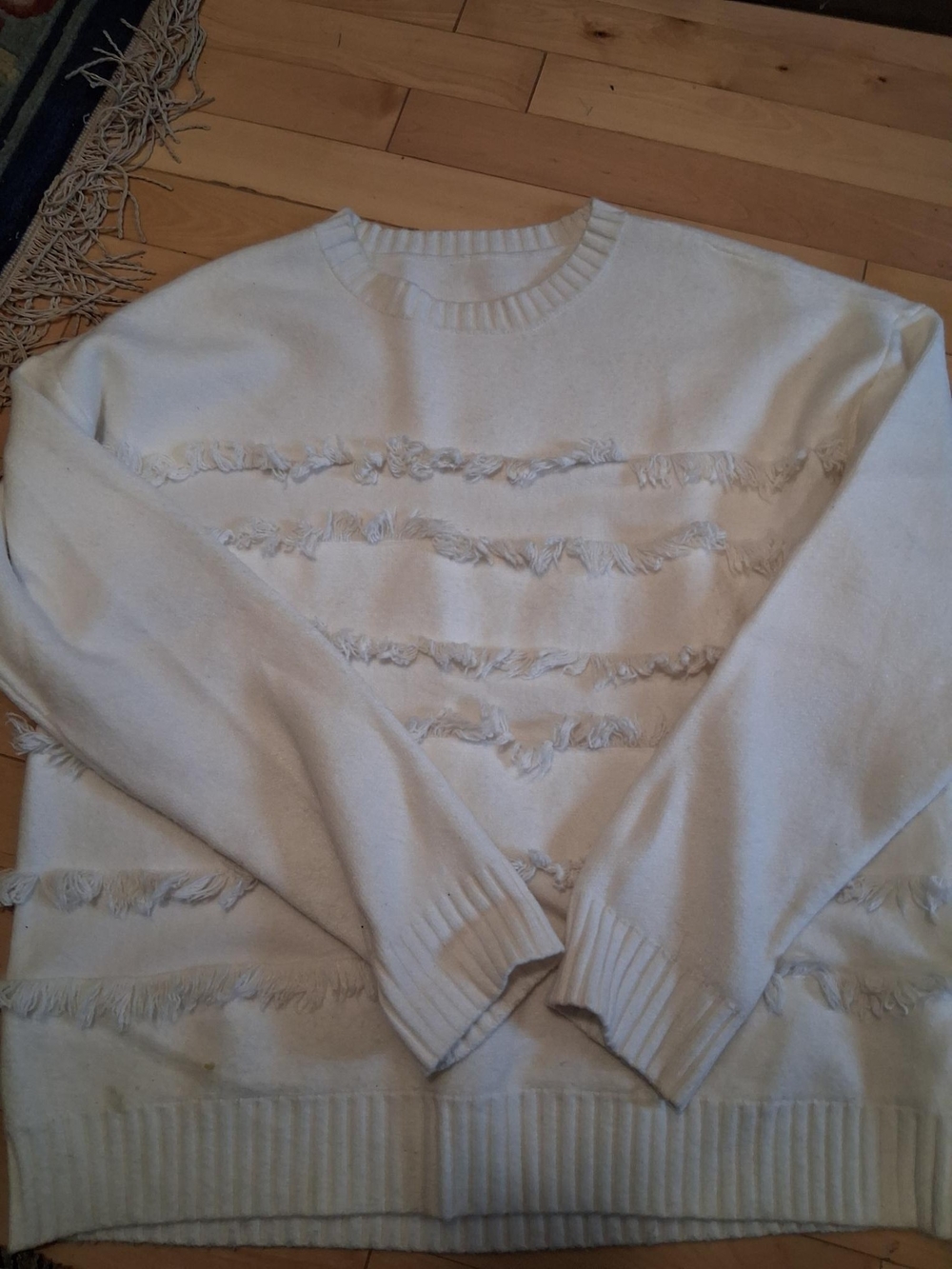 Women's Cream Fringe Crewneck Sweater